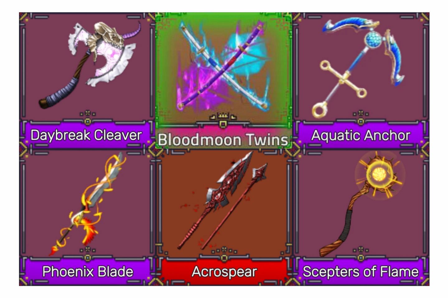 ESPADAS/ FRUTAS/ ACESSÓRIOS/MATERIAIS/ ITENS/ ITEM/ KING LEGACY