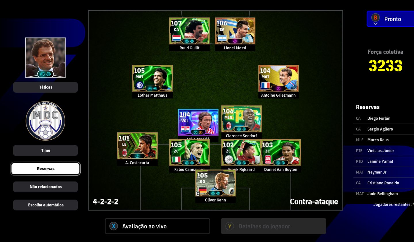 CONTA STEAM eFootball | Gullit 107, Messi 106, Matthäus 105, Griezmann 104 | Fo