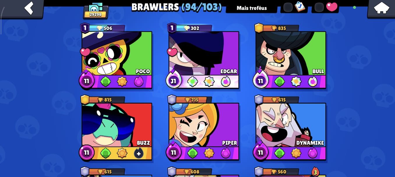 CONTA BRAWL STARS AVANÇADA | 29K TROFÉUS | 94 BRAWLERS | 200+ SKINS | LENDÁRIOS