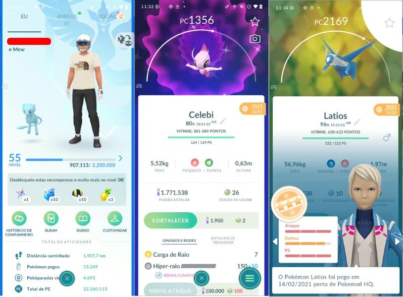 CONTA POKEMON GO LEVEL 55 | 87 LENDARIO | 58 BRILHANTE | MEW E CELEBI SHINY