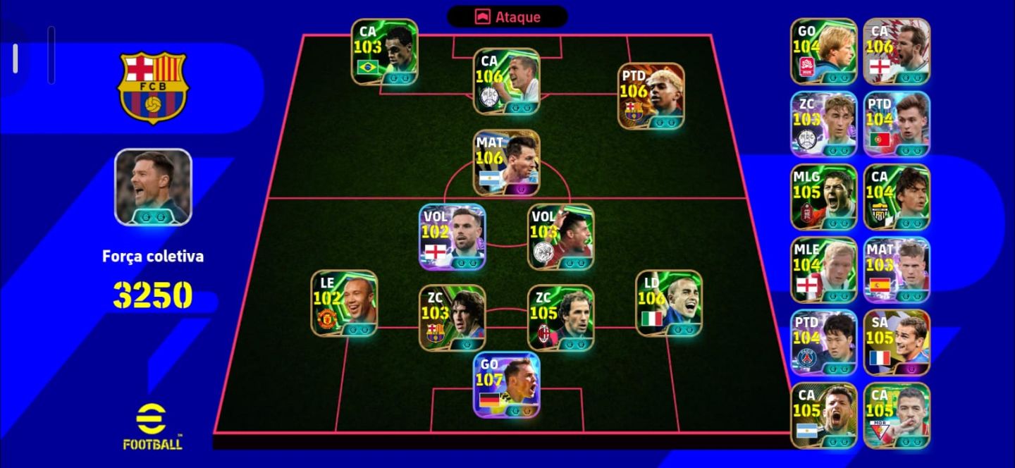 CONTA eFOOTBALL TOP! FORÇA COLETIVA 3250 ELENCO FORTE COM JOGADORES 106