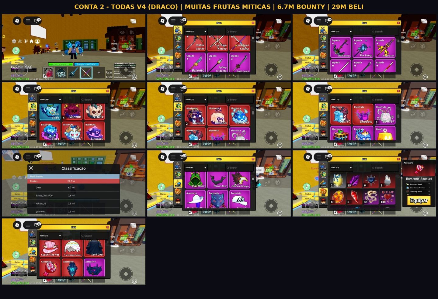 CONTAS BLOX FRUITS 2800 MAX | CDK + V4 + FRUTAS MÍTICAS