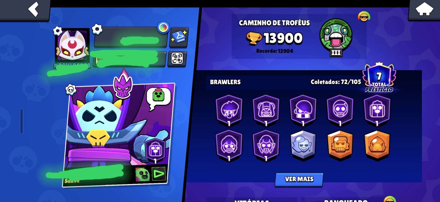 CONTA CHEIA DE SKIN NORMAL E RARA E POUCO TROFÉU BRAWL STARS 13K