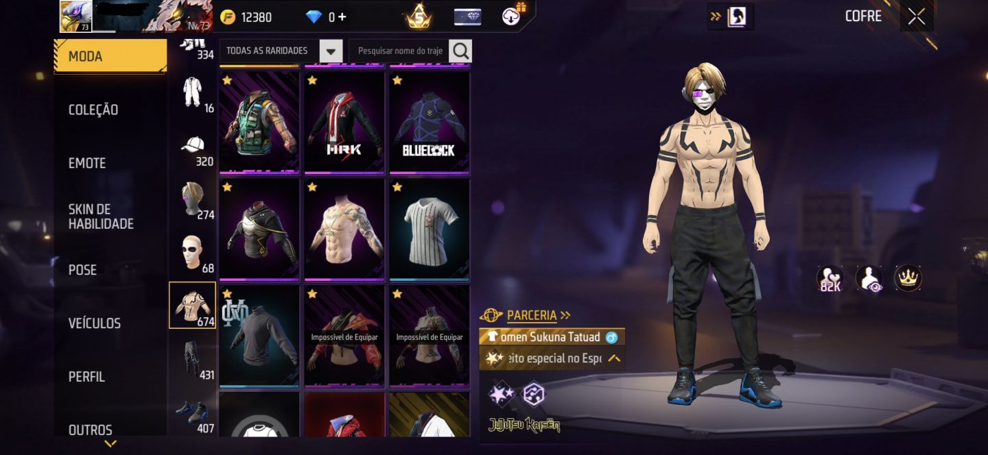 CONTA DE FREE FIRE GEMADA NÍVEL 73 COM ANGELICAL, STEAMPUNK e FITINHA