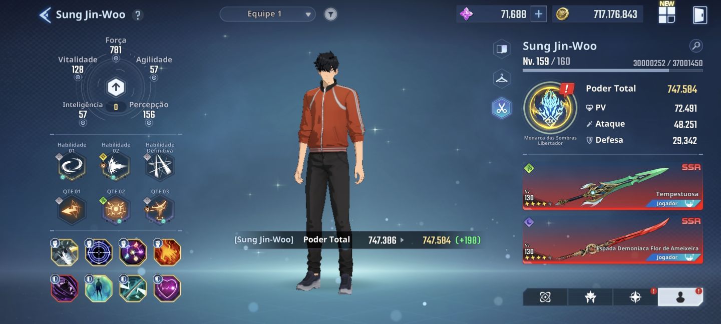 Solo Leveling:Arise conta muito upada com opção de melhorar ainda mais level 160
