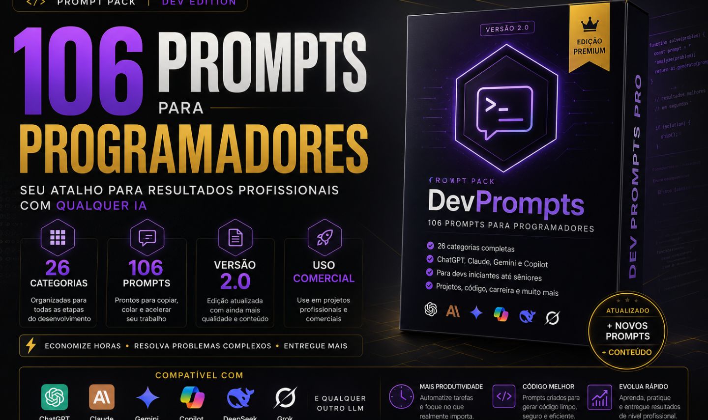 DevPrompts Pro v2.0 | 106 Prompts para Programadores | ChatGPT e IA
