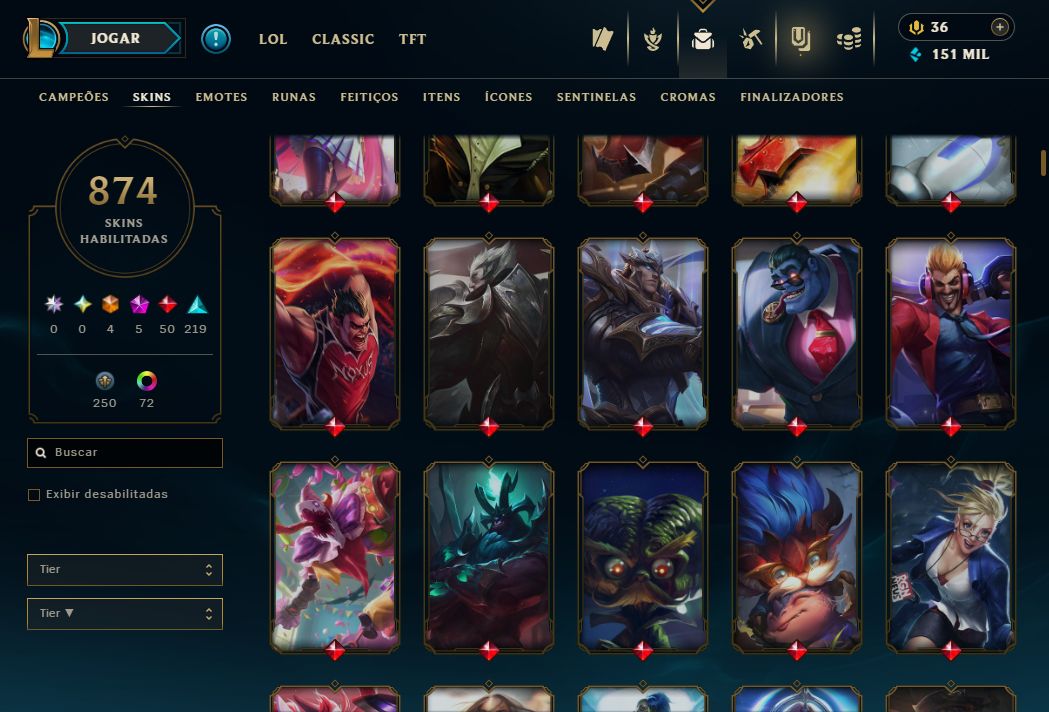 Conta Lol de 2014 / 874 Skins / Nivel 448 / 408 Icones