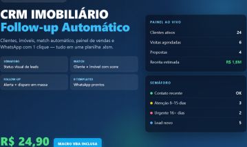 CRM IMOBILIARIO FOLLOW-UP + WHATSAPP - CLIENTES E IMOVEIS + VBA