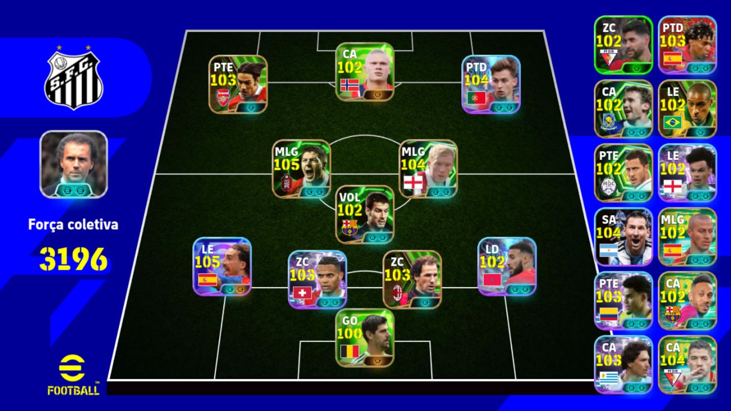 CONTA EFOOTBALL TOP 3196 DE FORÇA COLETIVA! TIME FORTE COM JOGADORES 105+ !!