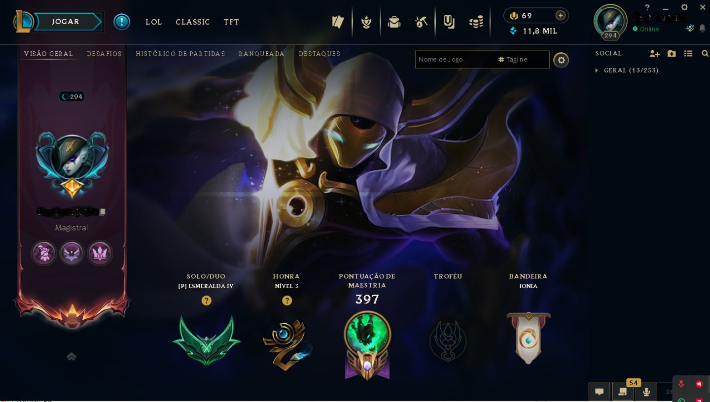 Conta LoL BR | Ex-Mestre | Esmeralda IV | +28 PDL | 158 Skins | 101 Champs