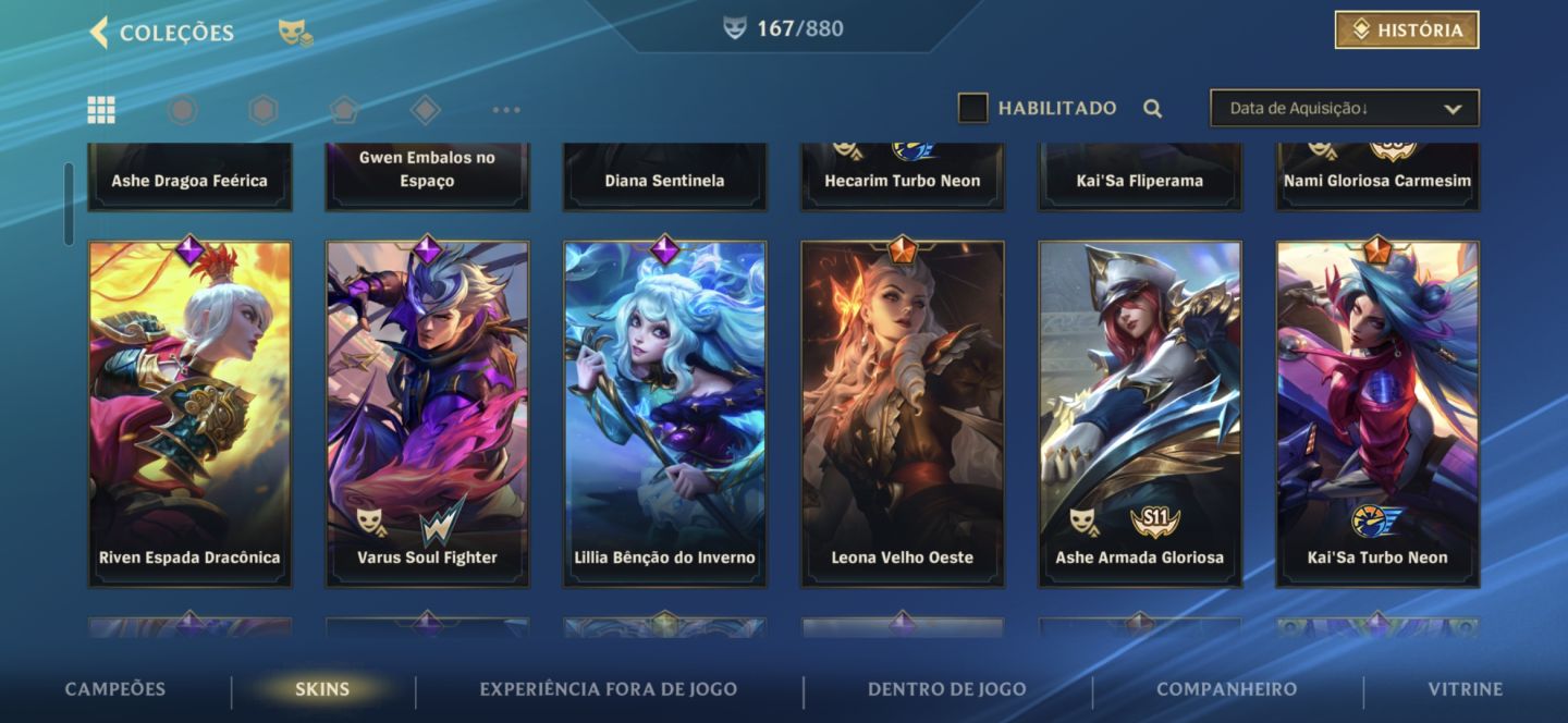 Conta ex desafiante com skins de prestígio