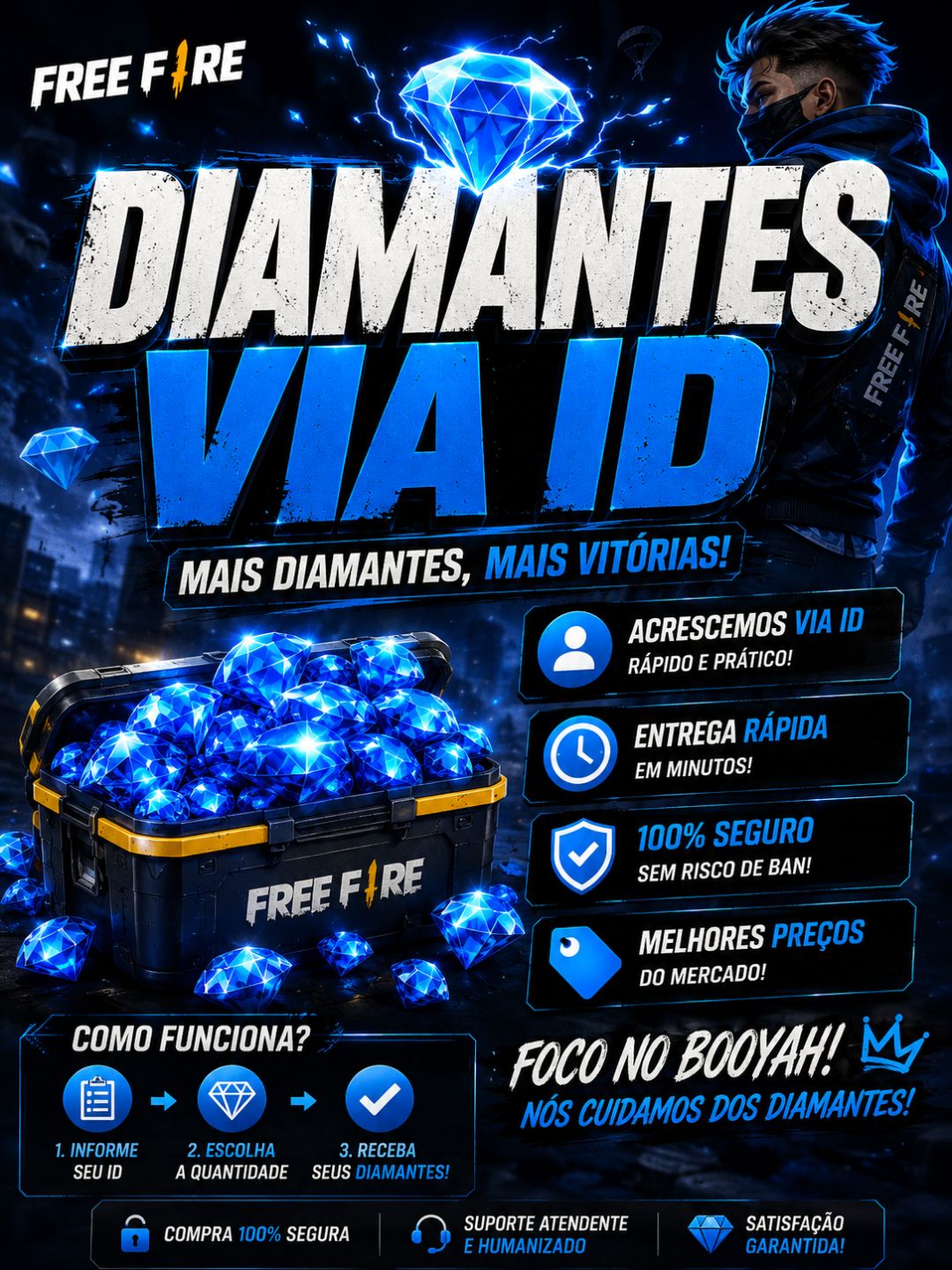 DIAMANTES FREE FIRE VIA ID Compre seus diamantes free fire! 100% com segurança