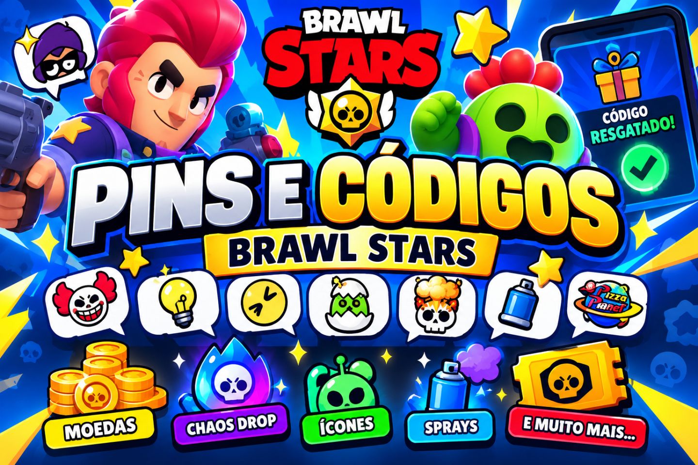 PINS, ÍCONES, SPRAYS E RECOMPENSAS BRAWL STARS