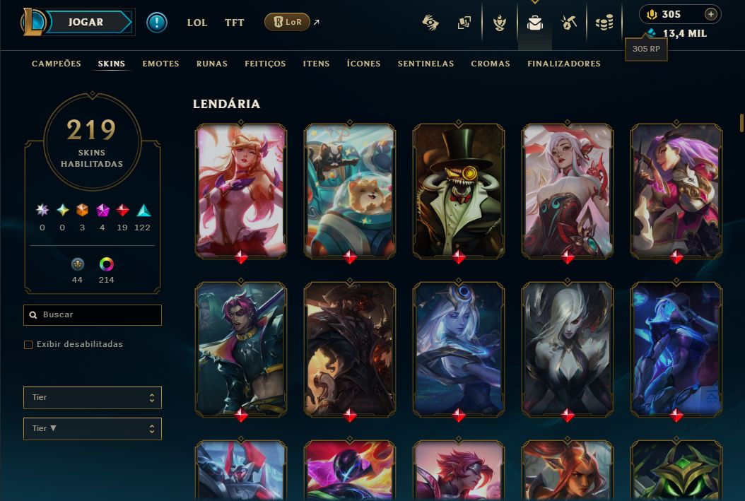 CONTA LOL 2021 - DIAMANTE 2 - 219 SKINS 216 CROMAS - WINRATE 65% - FULL ACESSO