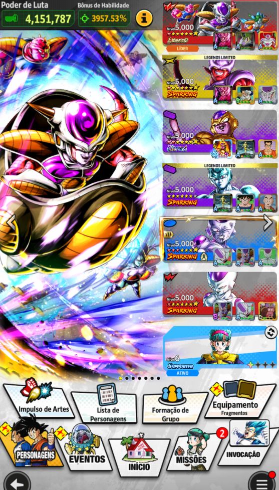 Dragon ball legends, Legend Freeza, Ultra G. Freeza com time formado PvP