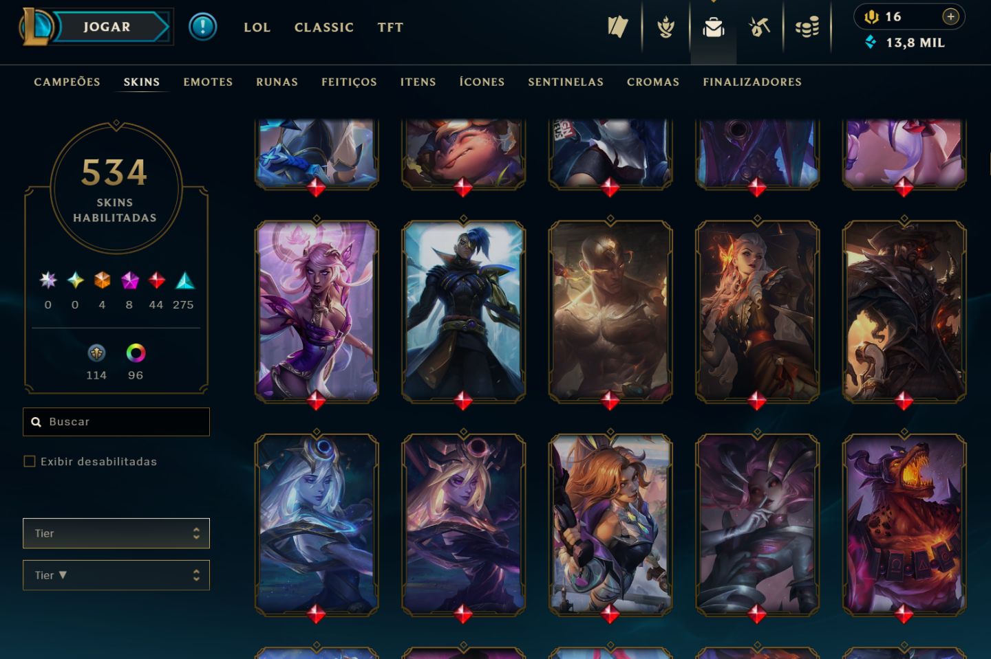CONTA LOL NÍVEL 388 | 534 SKINS | 44 LENDÁRIAS | 4 ULTIMATE | 8 MÍTICAS