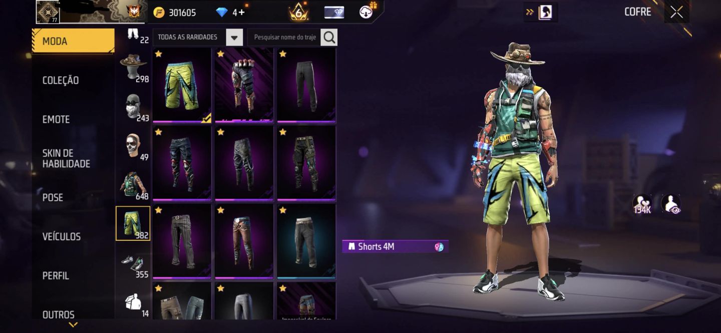 CONTA DE FF GEMADA STEAM PUNK+PRIME 6 + FREE FIRE+ PUNHOS + TOP CRIMINAL ROXO