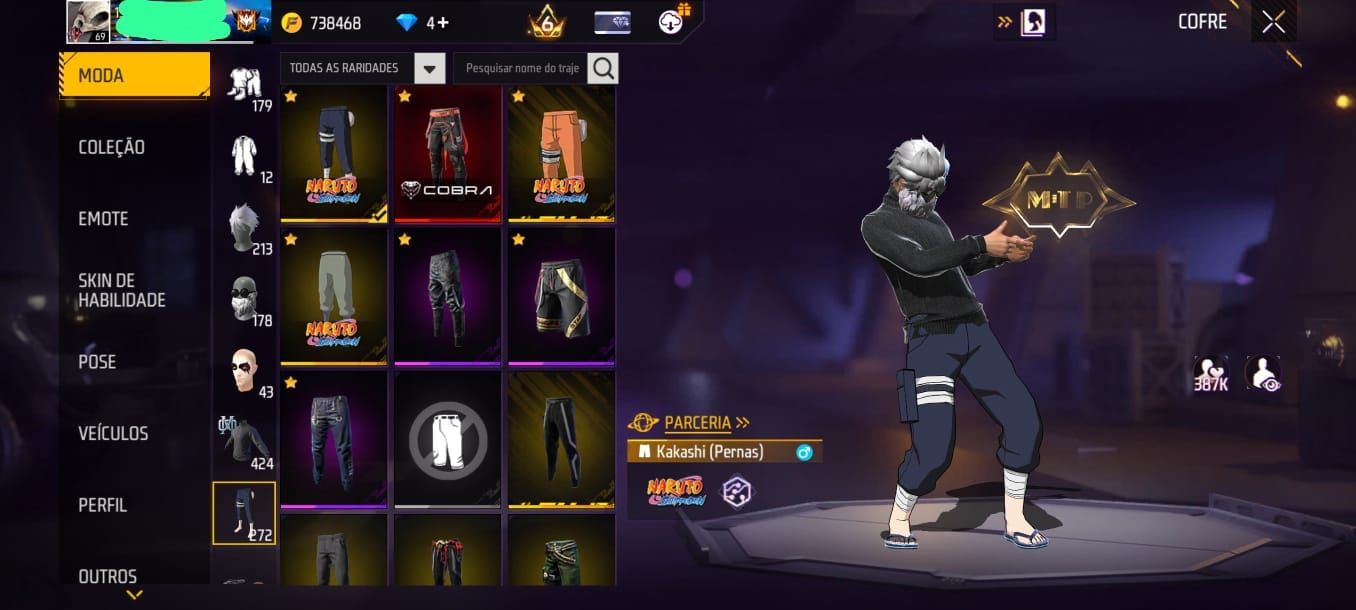 Conta Free Fire Top | Barbinha, Sombra Roxa, Bandeirão | SCAR Evolutiva Nv Max
