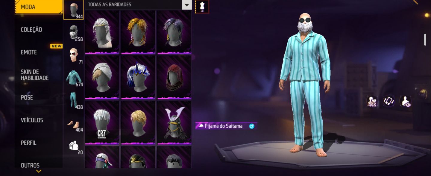 Conta de Free Fire com ID raro e várias skins raras