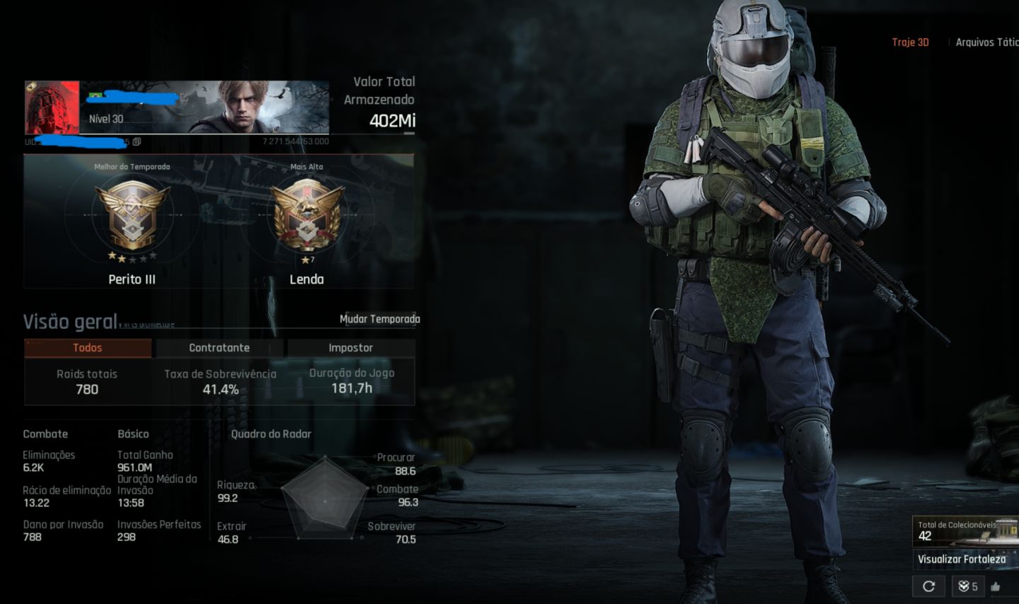 Conta ARENA BREAKOUT INFINITE PC, LVL30, Skins++, 400MM Stash
