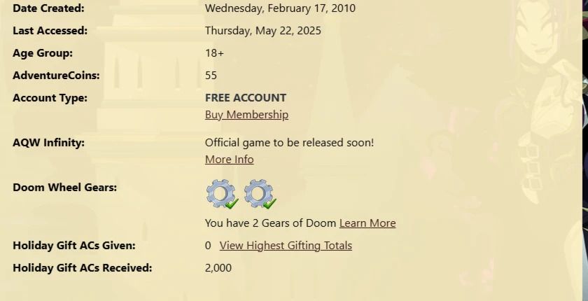 Conta aqw lvl 100 16 anos + GIoDA