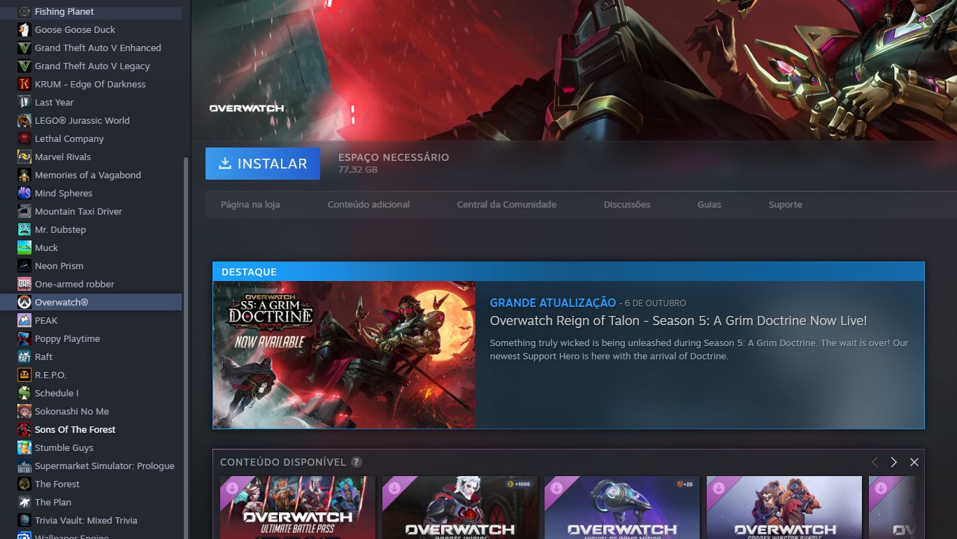 Conta steam com 40 jogos entre eles:GTAV, Fifa26, The forest, Sons of the forest