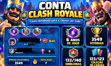 CONTA CLASH ROYALE!!! ( 6 ANOS )FULL CARTAS + FULL TORRE / NVLMAX +2000 GEMAS