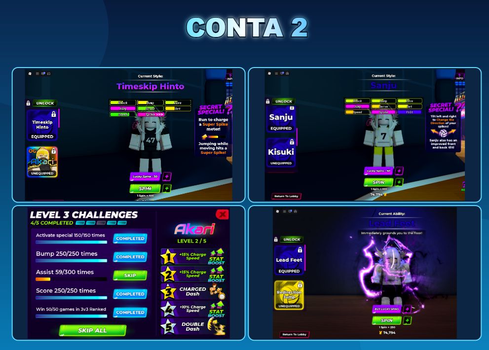 CONTAS VOLLEYBALL LEGENDS | NEW MAMORI + TSH + OG AKARI M3 + OG FEIKO + OG KIJO