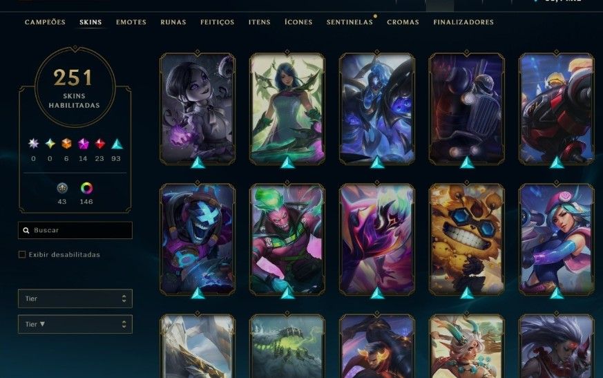 Conta RARA de lol desde 2015 com 251 skins e todas as ultimate