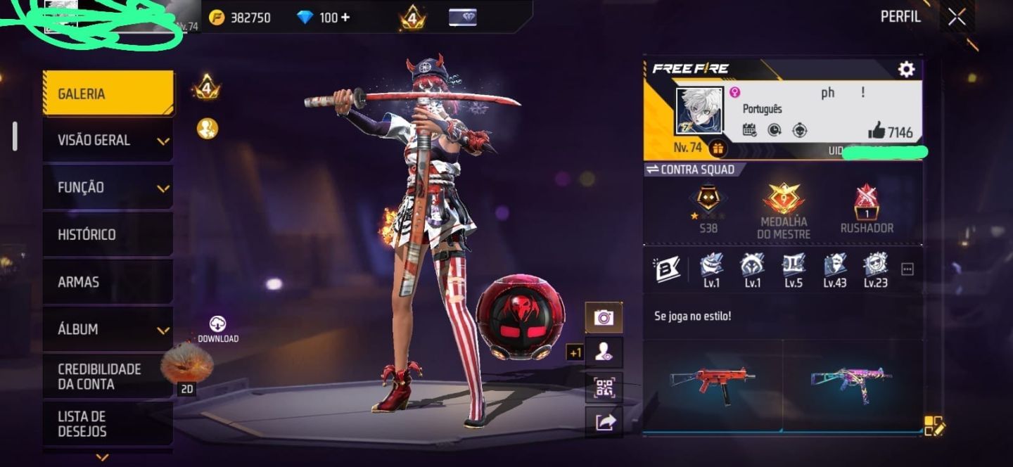 Conta de Free fire gemada