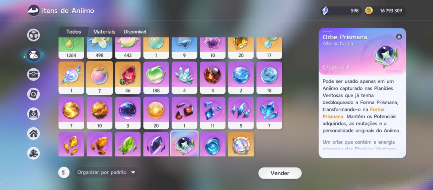 Aniimo lvl 58 conta top 14 Prismanas perfeitos orb Prismanas disponível
