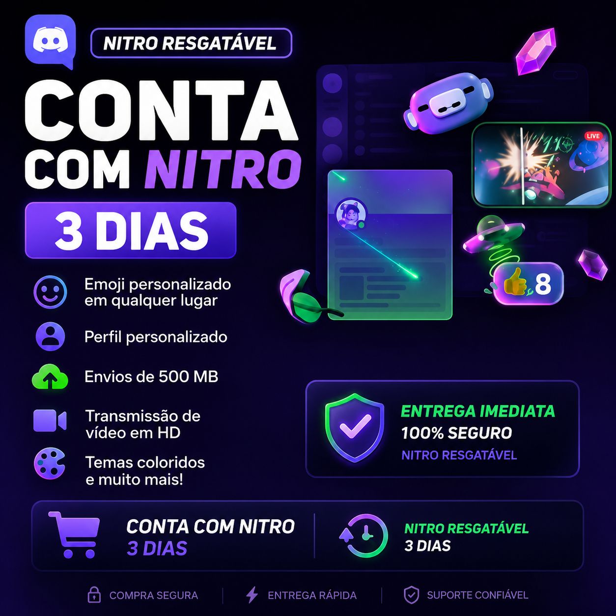 Contas Discord Nitro Resgatável Entrega Imediata No Seu E-mail