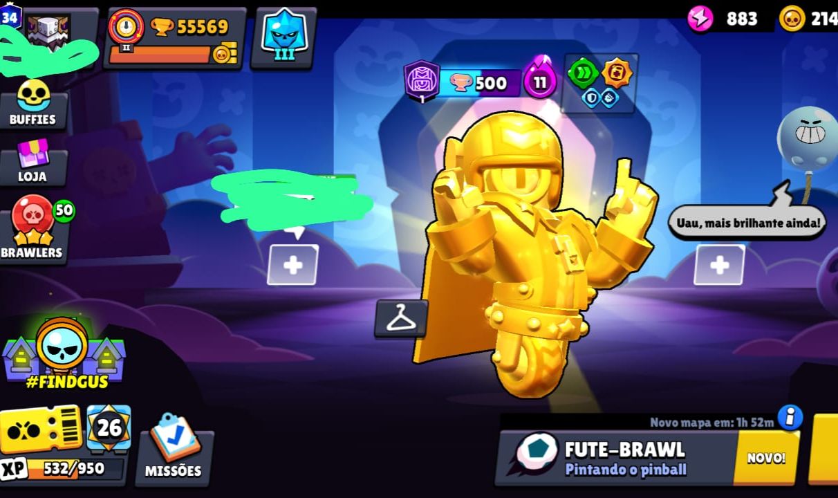 Conta brawl stars,55k trofeus,mtas skins,lendario e fama saturiana 1