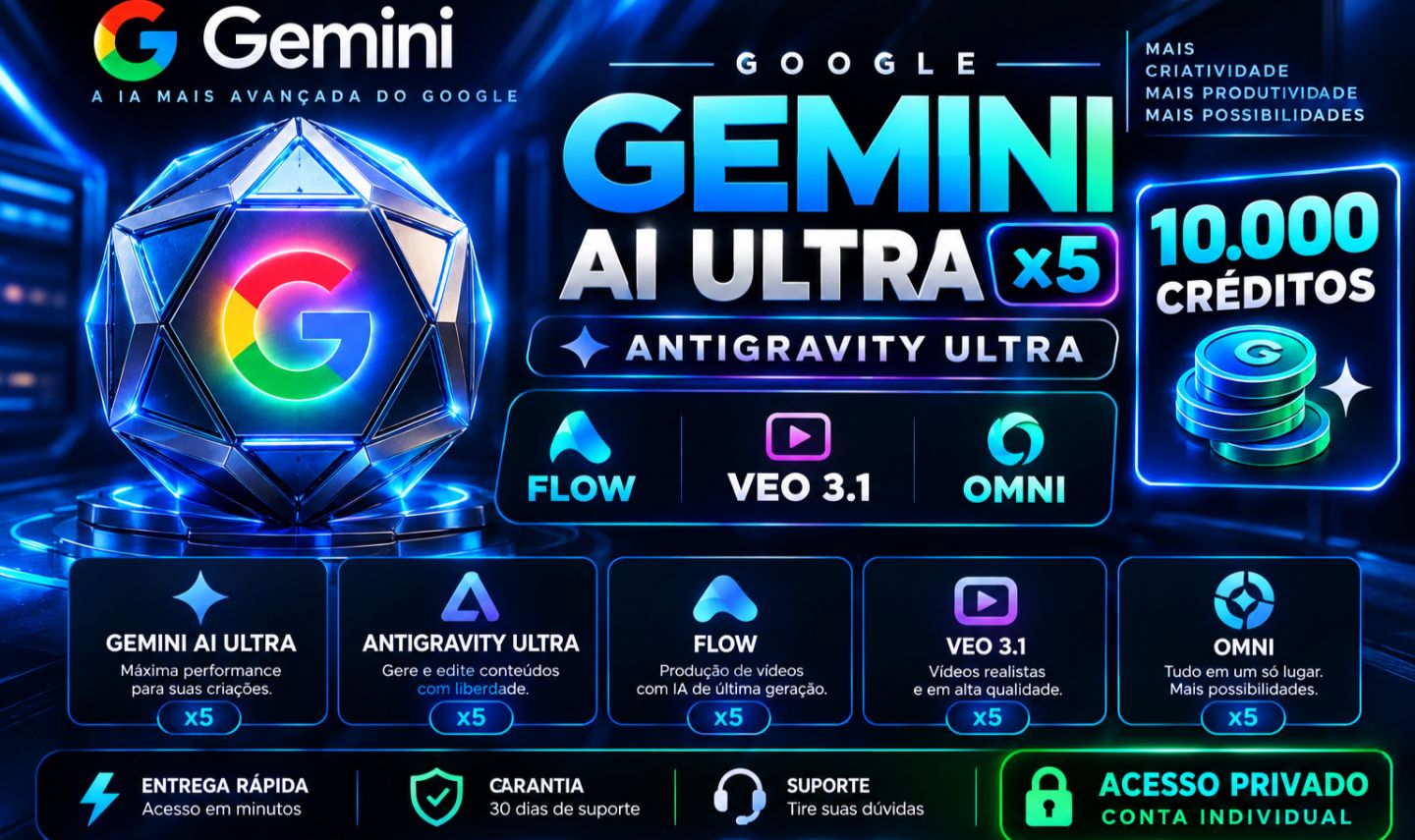 Google Gemini AI Ultra x5 Antigravity Ultra 10.000 créditos FLOW Veo 3.1 + Omni