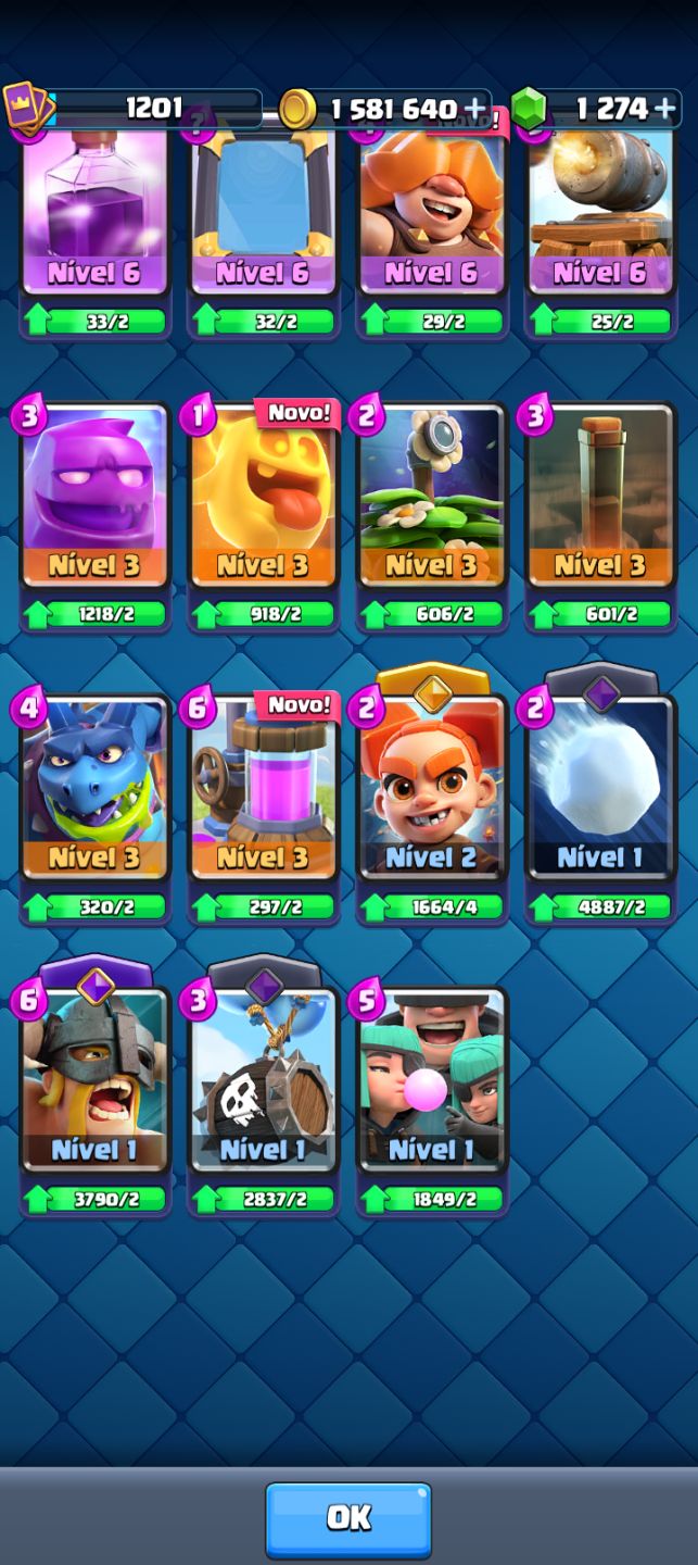 Conta de clash royale bastante upada, todas as cartas!!