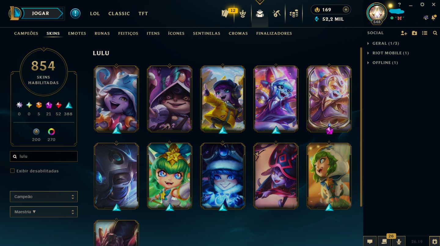 CONTA LEAGUE OF LEGENDS MAIN SUPORTE/FADINHA COM 860 SKINS NO ELO MESTRE 500+