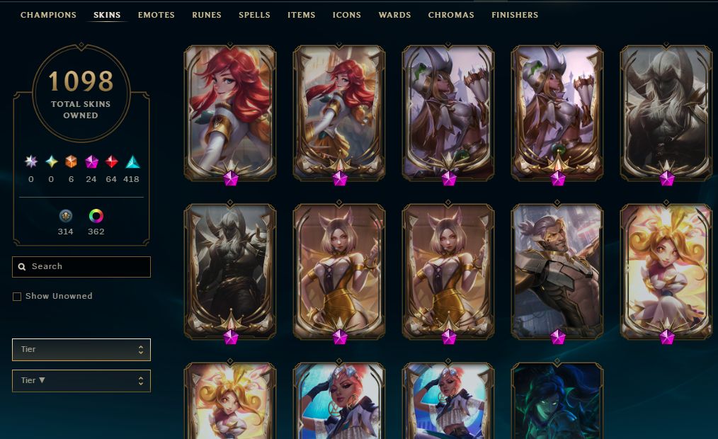 1098 SKINS, 368 CHROMAS - CONTA DE LEAGUE OF LEGENDS