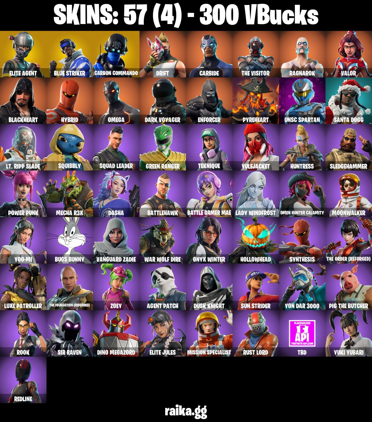 57 skins | Elite Agent agente de elite omega ragnarok 300 vbucks