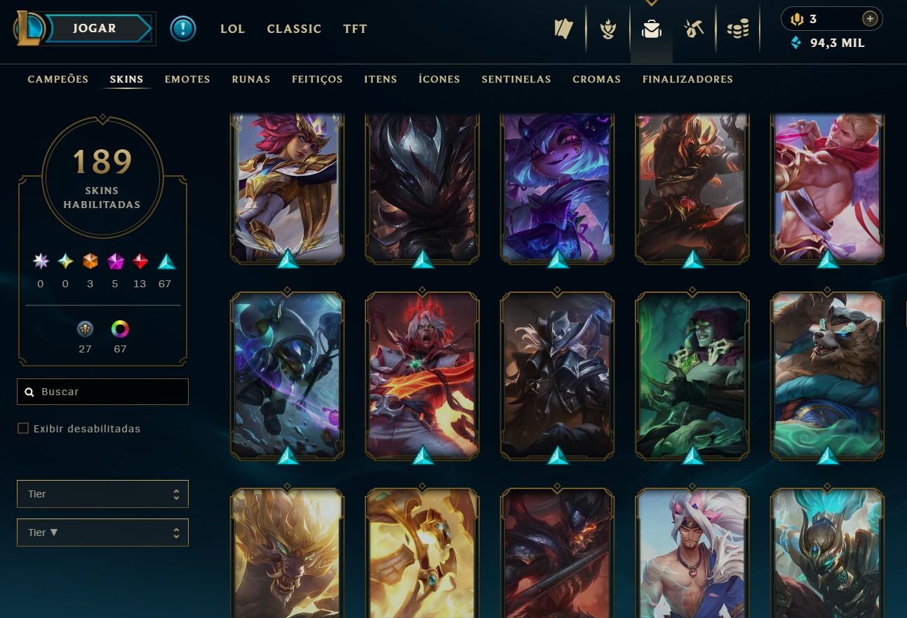 CONTA DE 2016 - 189 SKINS - LVL 306 - TODOS CAMPEÕES - 94K DE EA - 55 CROMAS