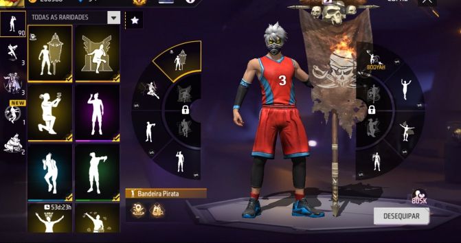 CONTA FREE FIRE LEVEL 81 PRIME 7 SOMBRA ROXA , UMP RUBI ,BANDEIRAO