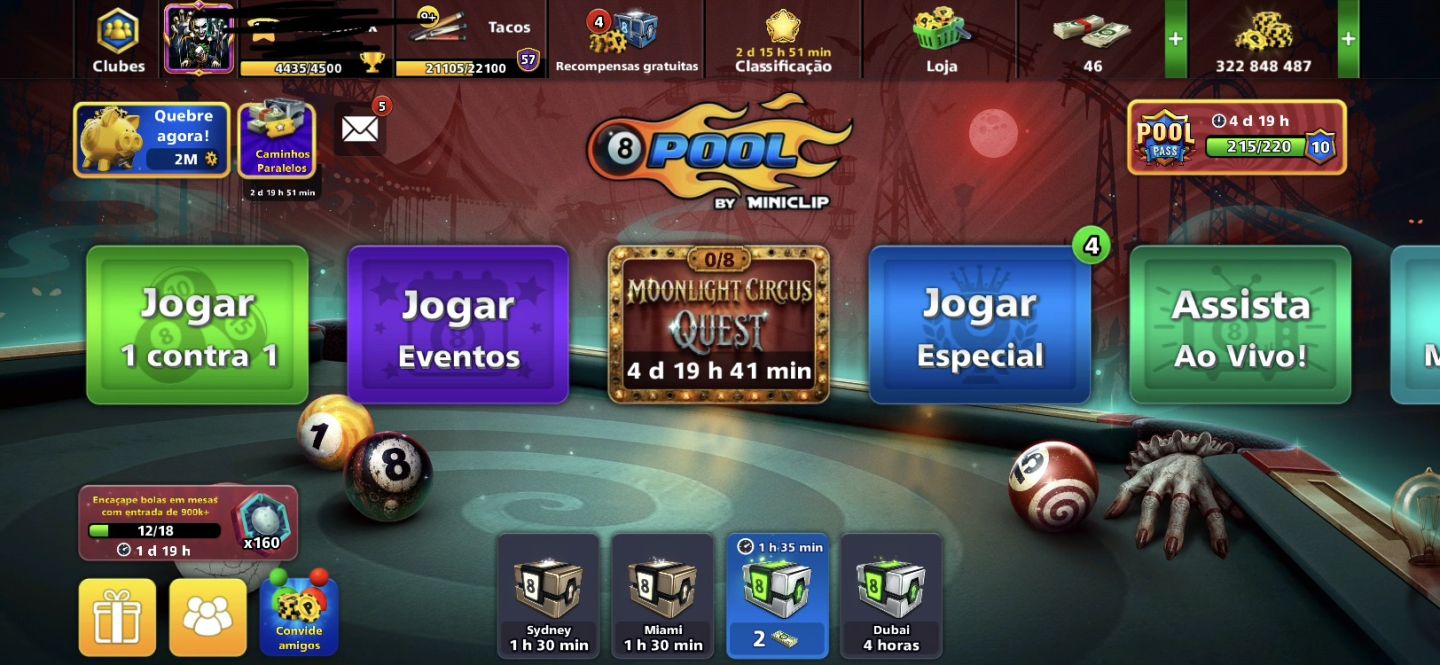 Conta 8 Ball Pool Nível 170 | Todos os Tacos Lendários + 3 Tacos Full de Evento