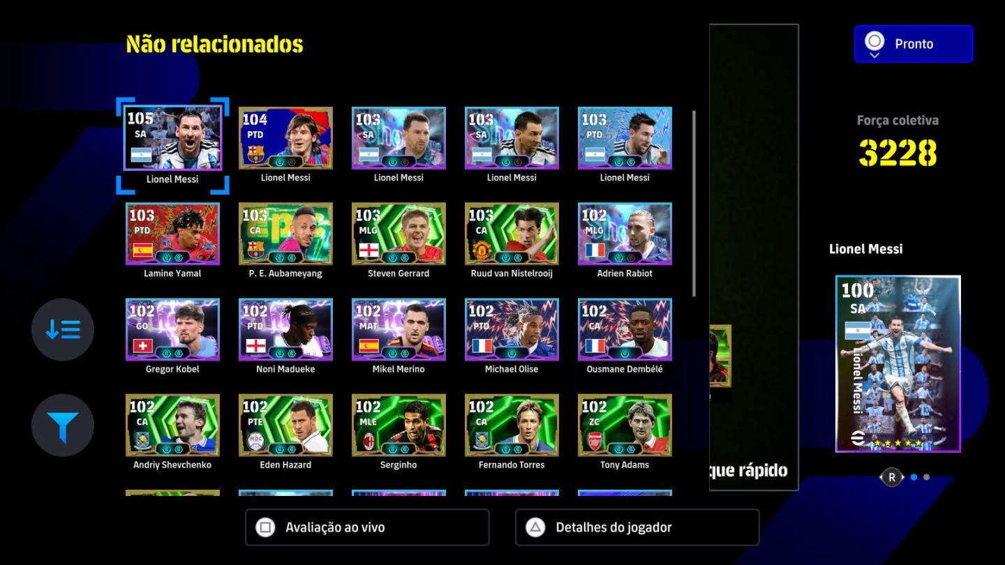 CONTA EFOOTBALL(PSN) COM MESSI BIG TIME BLIZ 108 LUIS SUARES 108 E COMPANIA