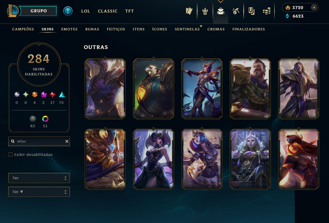Lvl 135 | 284 skins | 3720 RP | bordas de skins, elise e morgana vitorisa e mais