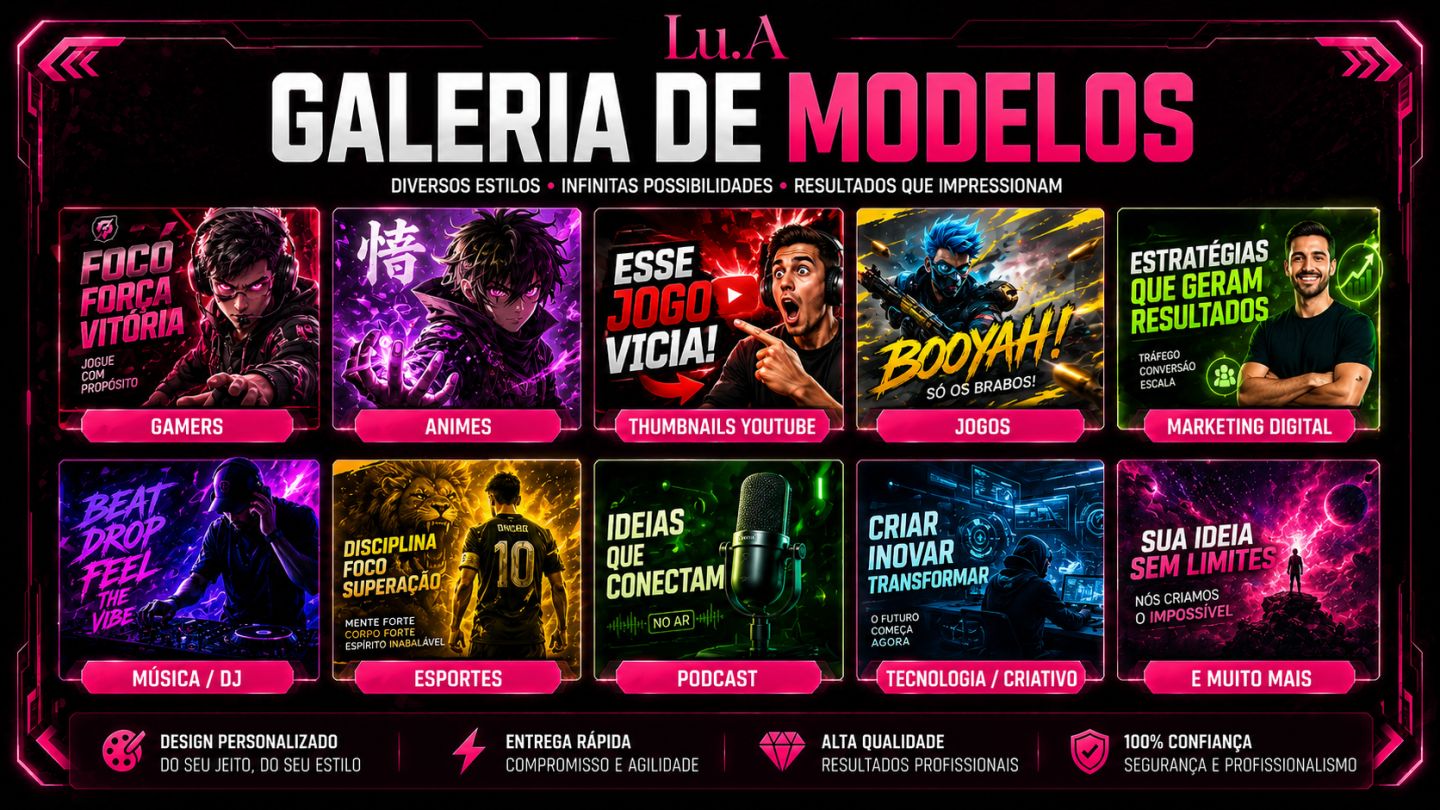 DESIGN PROFISSIONAL PERSONALIZADO | THUMBNAIL, LOGO, BANNER, POSTS, LANDING PAGE
