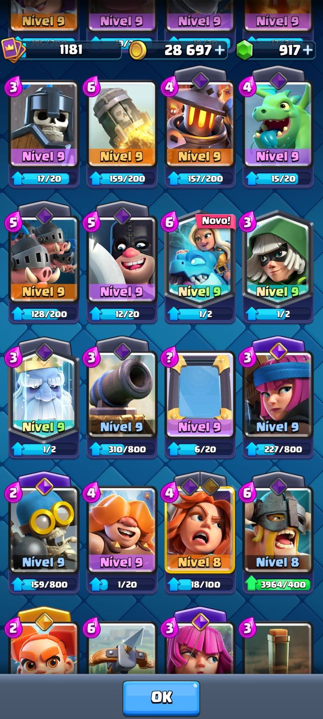 CONTA CLASH ROYALE | 9.476 TROFÉUS | 116/123 CARTAS | 917 GEMAS | 24 EMOTES