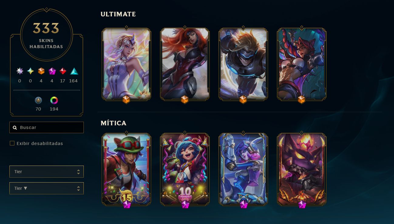 Conta LOL Mestre atual (mestre 8 seasons) 333 Skins, com RP, (Preço negociável)