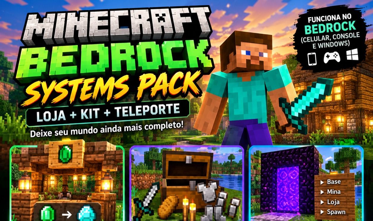 Minecraft Bedrock Pack de Comandos | Loja, Kit e Teleporte