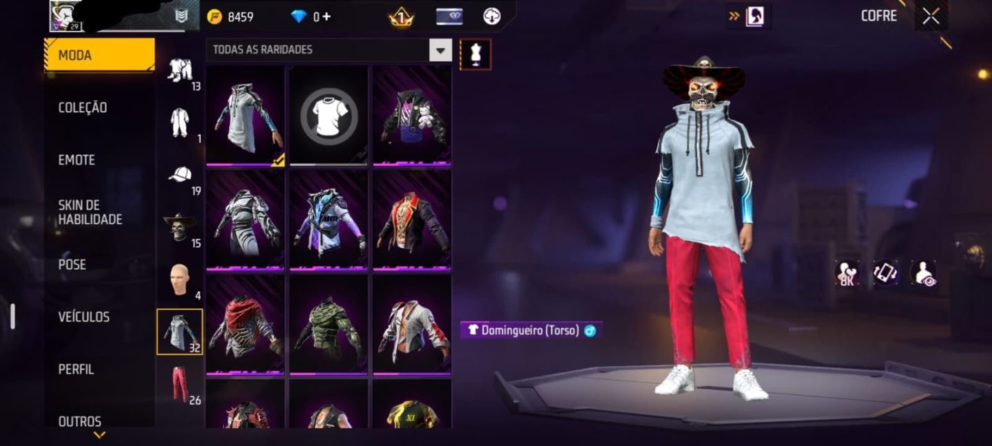 Conta Free Fire Nível 29 - Visual Caveira + Moto + Pet