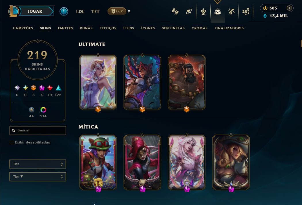 CONTA LOL 2021 - DIAMANTE 2 - 219 SKINS 216 CROMAS - WINRATE 65% - FULL ACESSO
