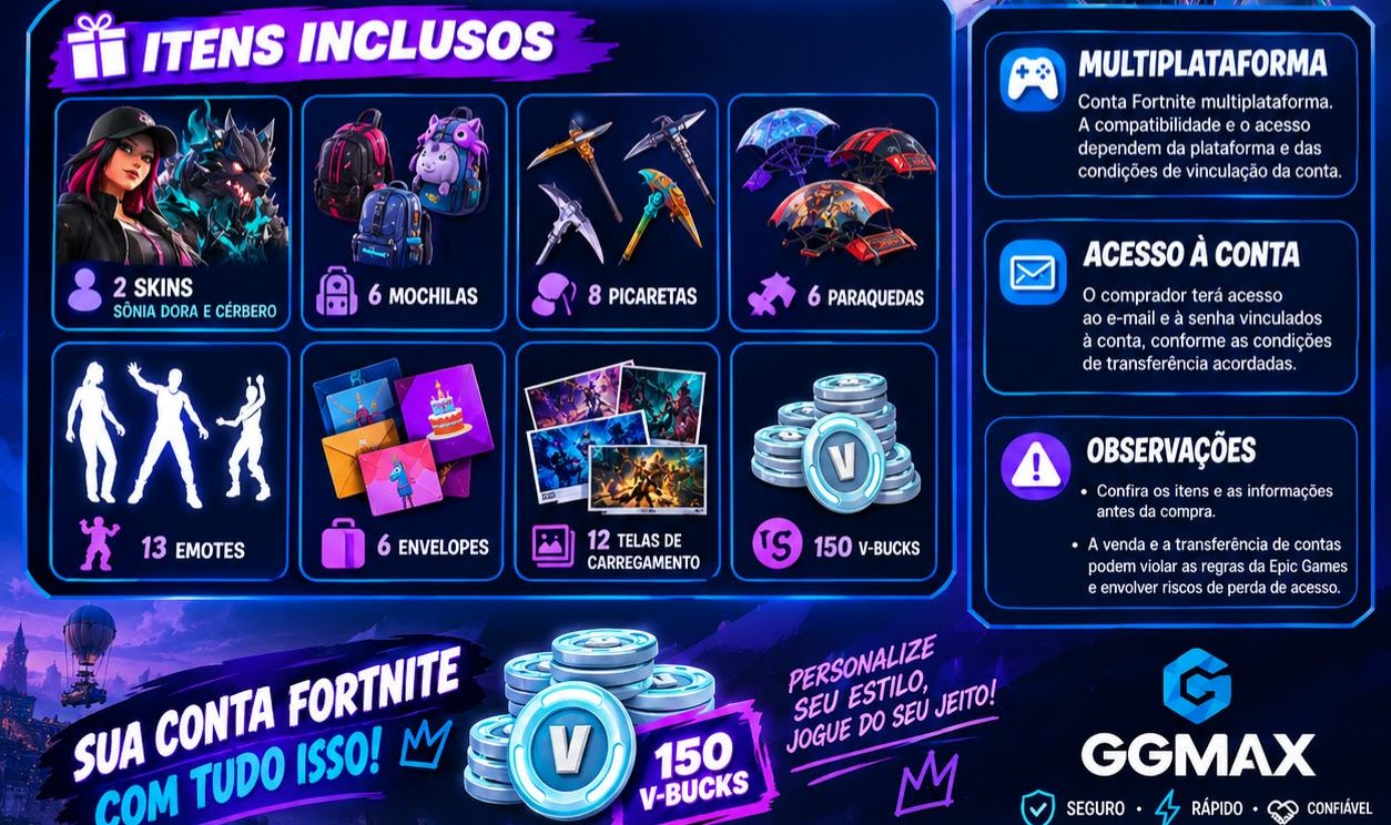 CONTA FORTNITE MULTIPLATAFORMA | 2 SKINS + 150 V-BUCKS